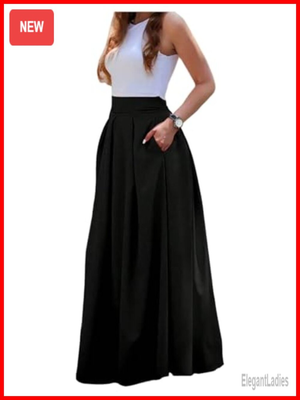 Elegant Floor Length Pleated Chiffon Maxi Skirt A-Line High Rise